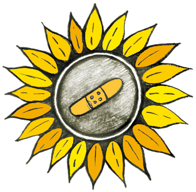 Sonnenblume mit einem kleinen Pflaster in der Mitte